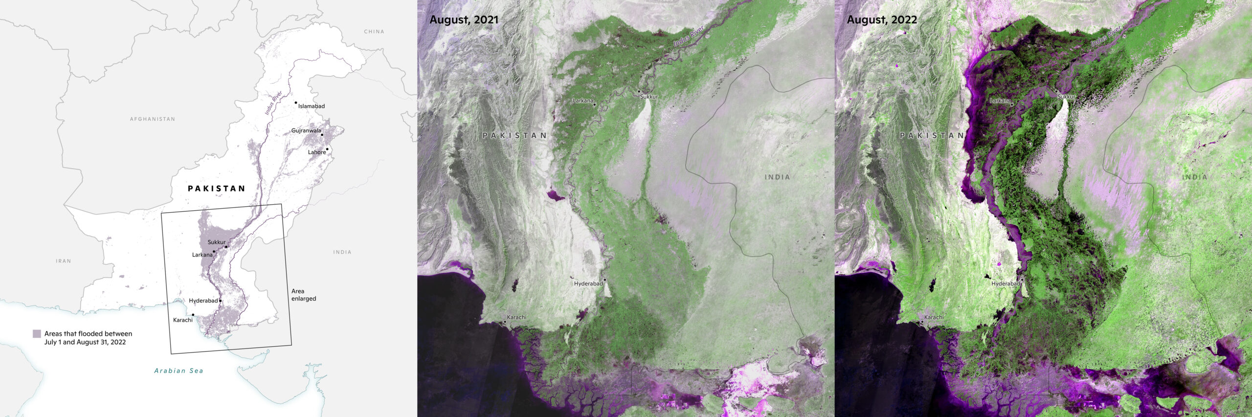 map showing the extent of recent flooding in Pakistan