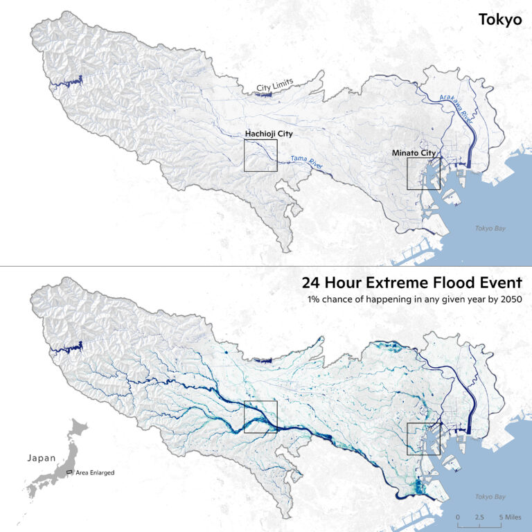 flood modeling map of Tokyo, Japan