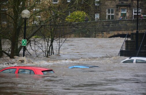 Cars submerged in floodwater