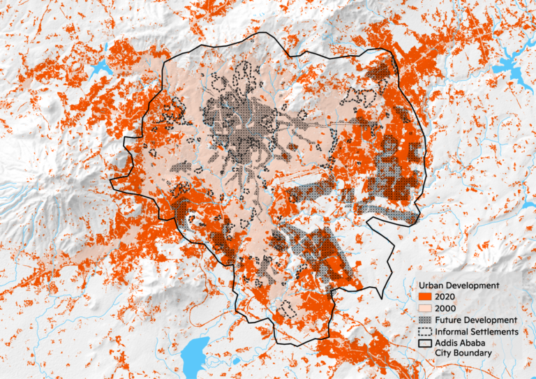 Figure 4: Change in urban land cover in Addis Ababa from 2000 to 2020.