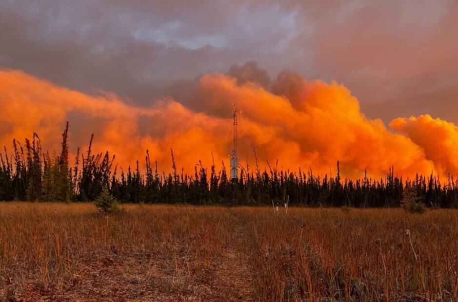 Wildfire smoke looms over the Scotty Creek tower site. Photo by Joëlle Voglimacci-Stephanopoli