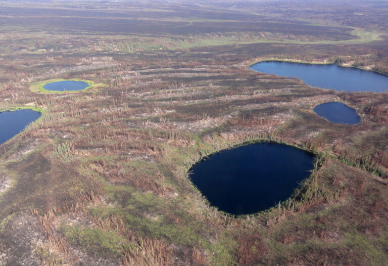 aerial burn scar near small lakes