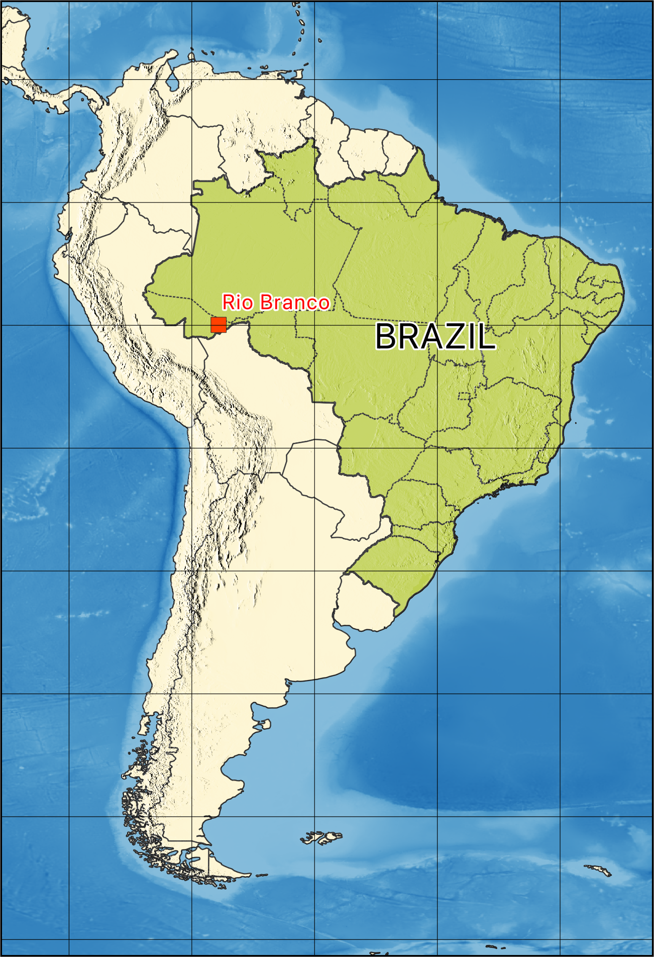 map of Rio Branco, Brazil location in South America