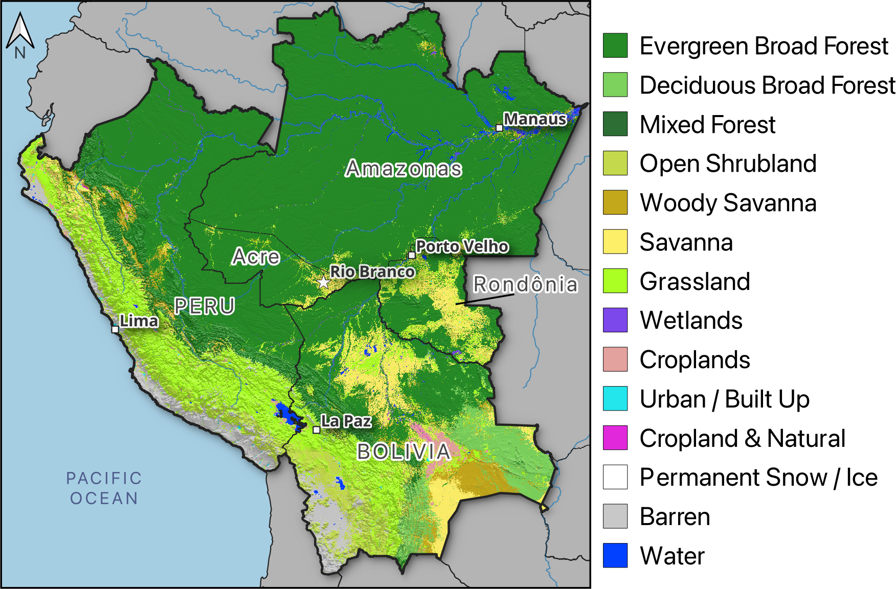 map of land cover type in the state of Acre, Brazil