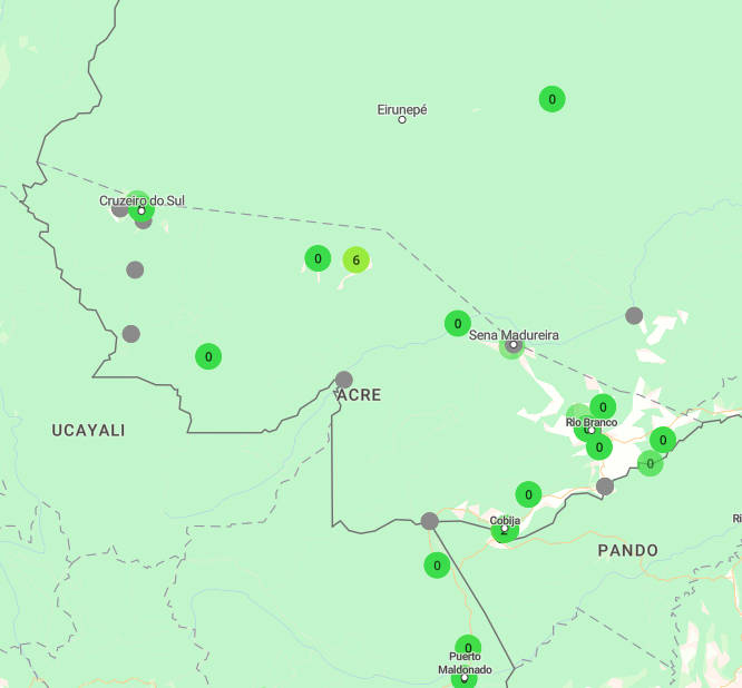 Map of Purple Air sensor locations in Acre.