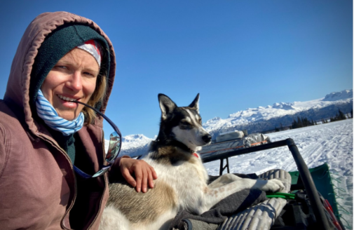 Dr. Anna Liljedahl with her dog in the Arctic