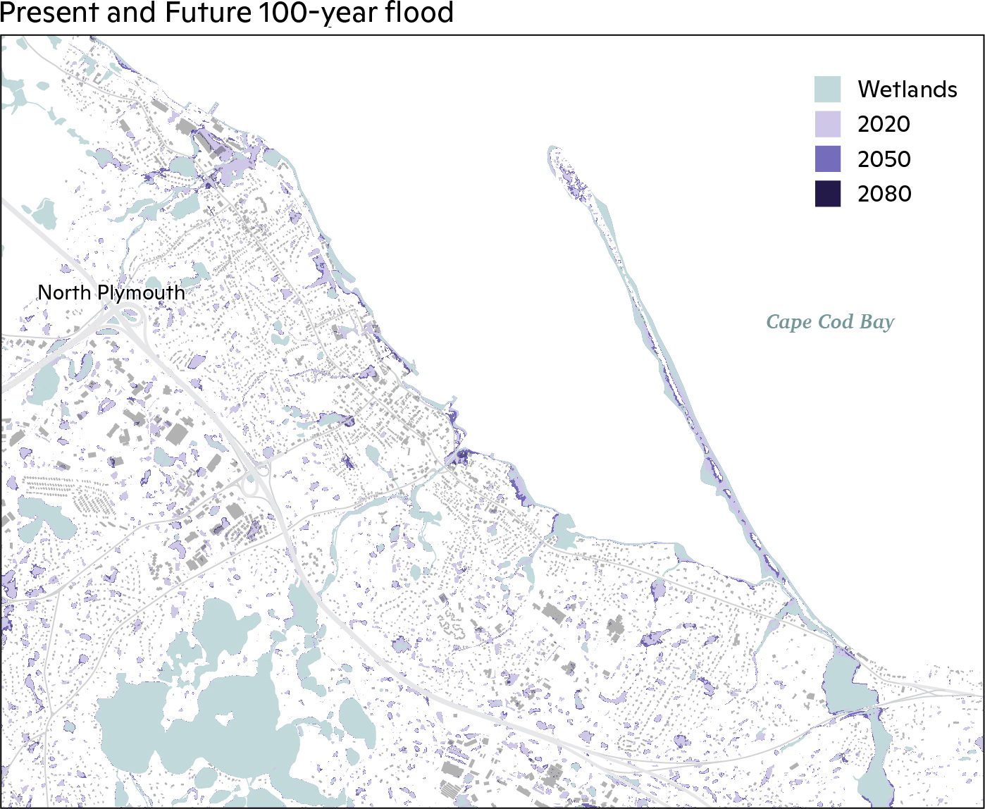 Present-Day and Future 100-Year Flood North Plymouth and Long Beach. 