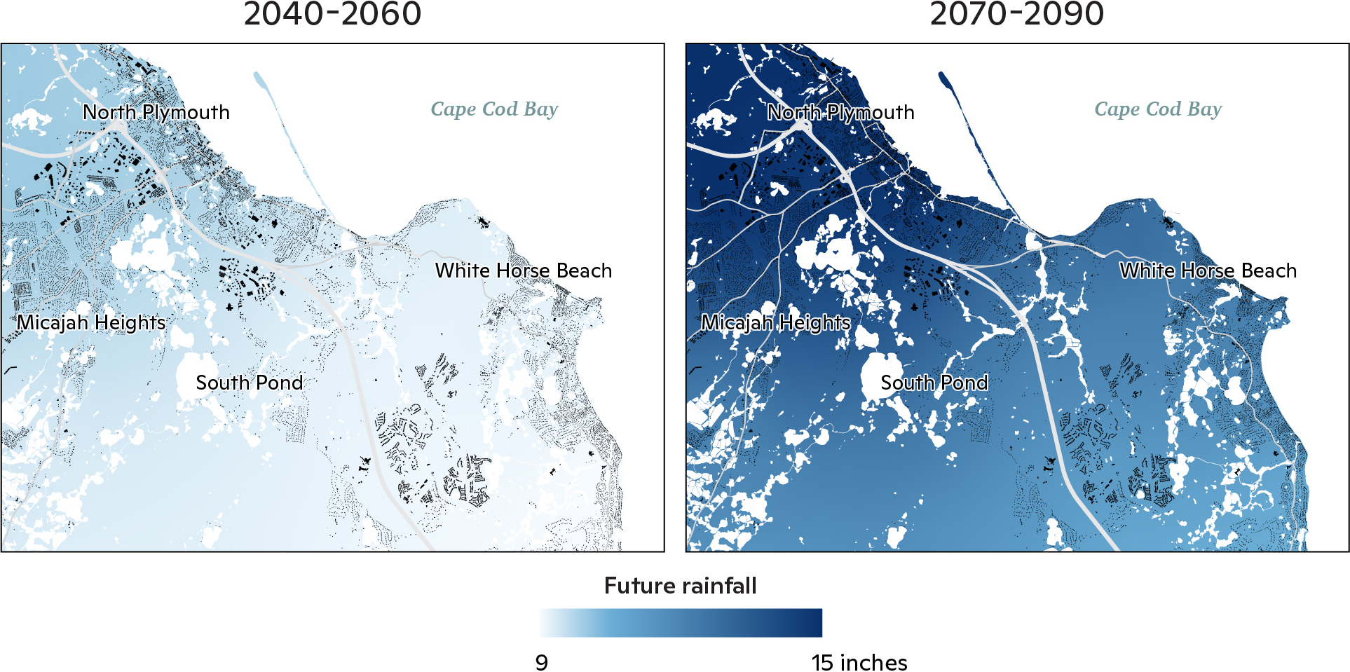 Mid and Late 21st Century Change in Historical 100-Year Rainfall.