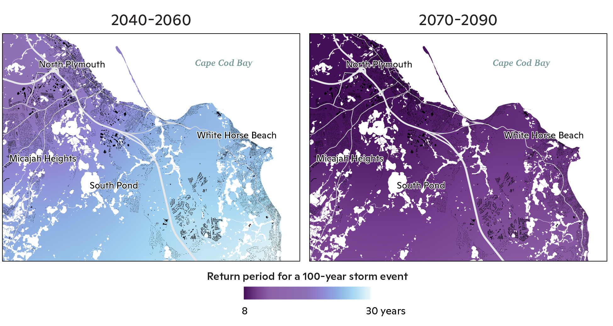 Mid and Late 21st Century Change in Historical 100-Year Return Period.