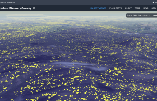 A screengrab from the PDG Imagery Viewer showing yellow polygons on the landscape representing permafrost