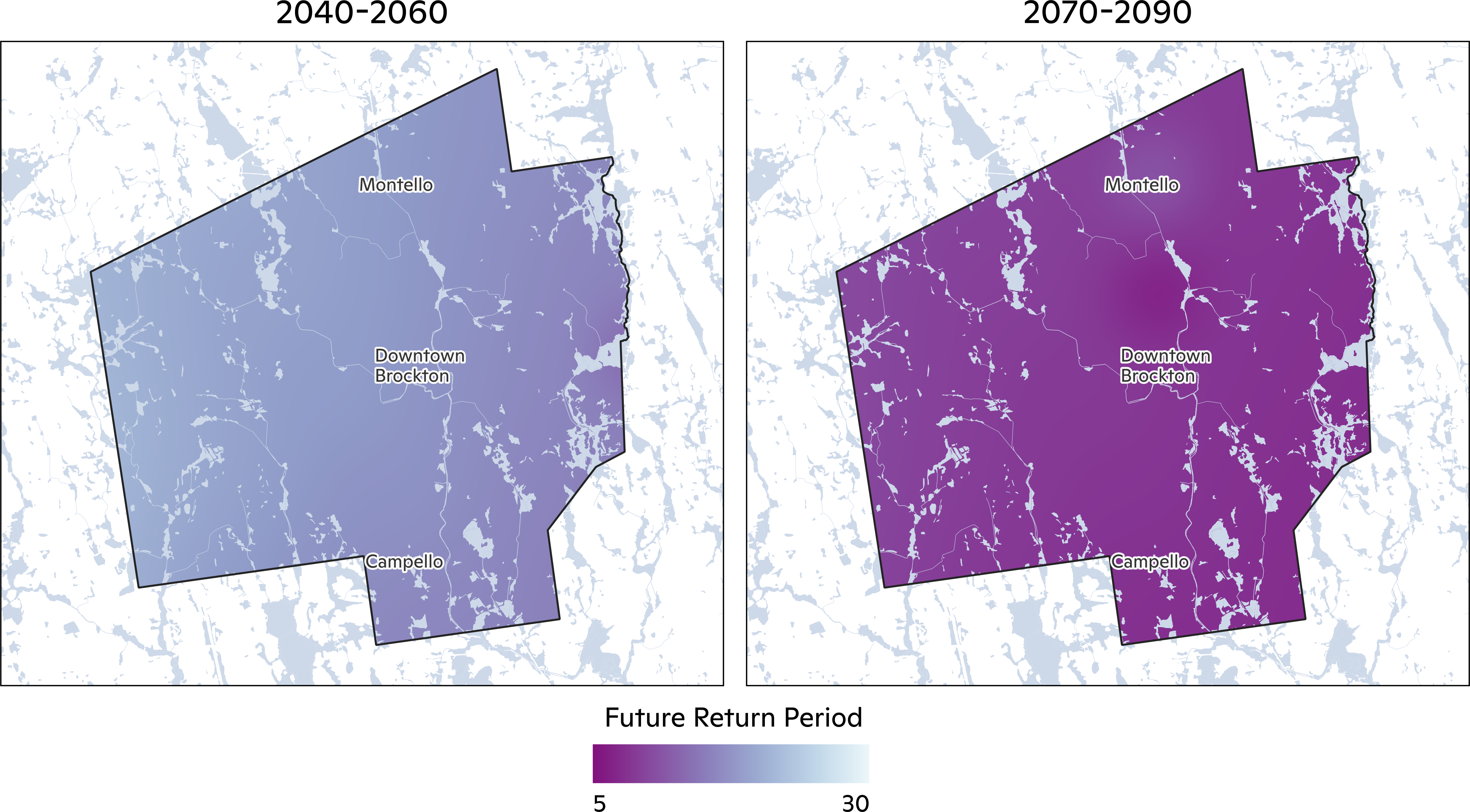 Mid and Late 21st Century Change in Historical 100-Year Return Period.