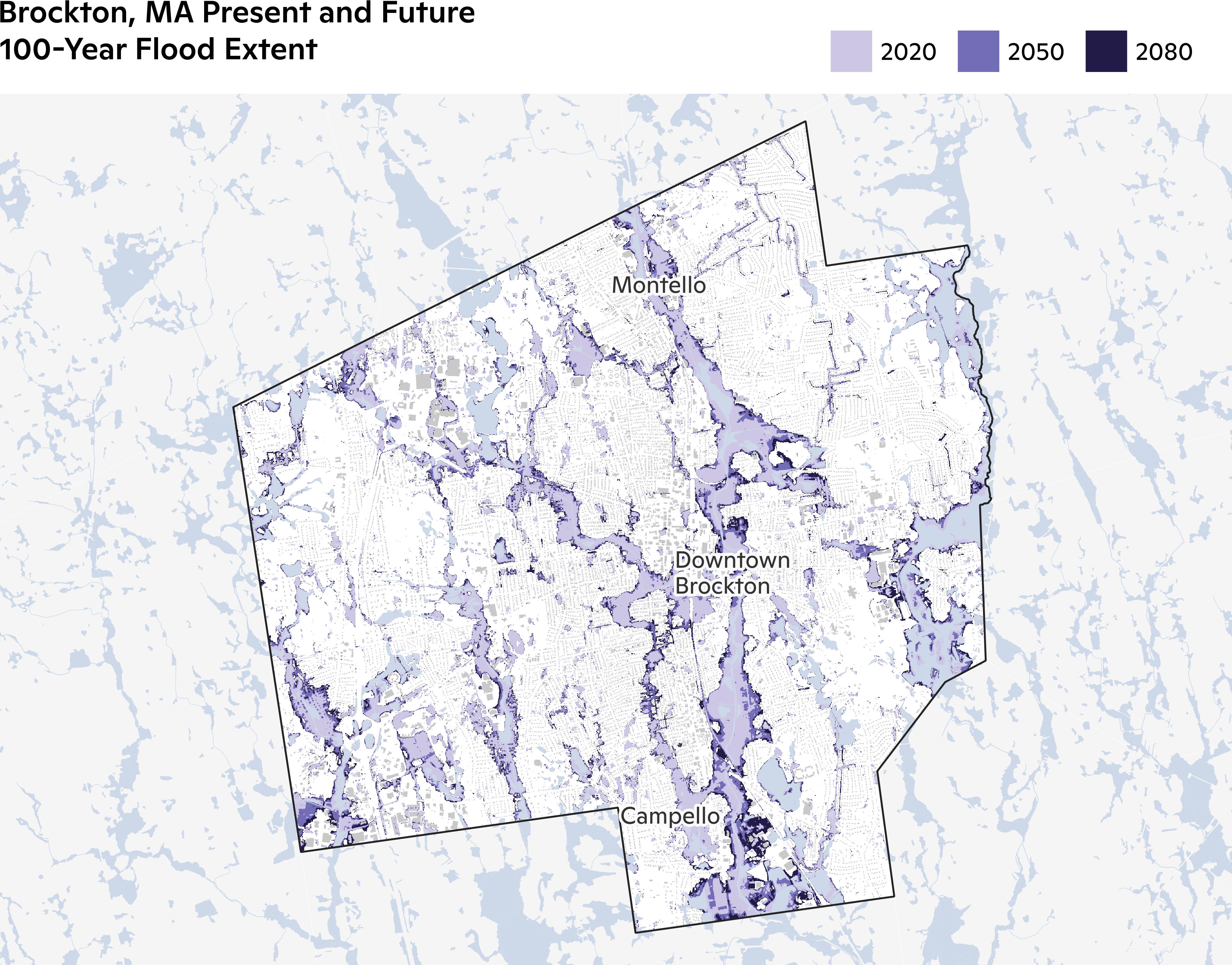 Present Day and Future 100-Year Flood Brockton, MA.