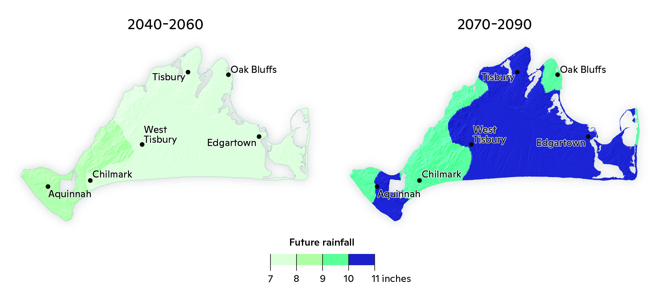 Mid and Late 21st Century Change in Historical 100-Year Rainfall.