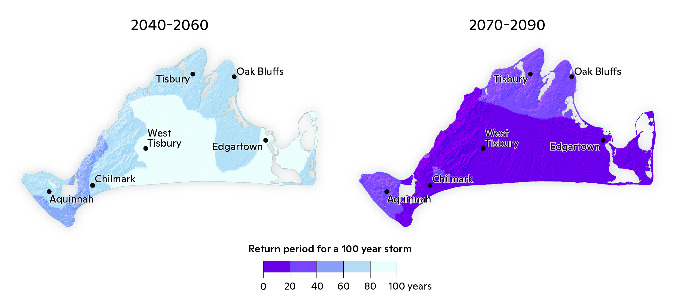 Mid and Late 21st Century Change in Historical 100-Year Return Period