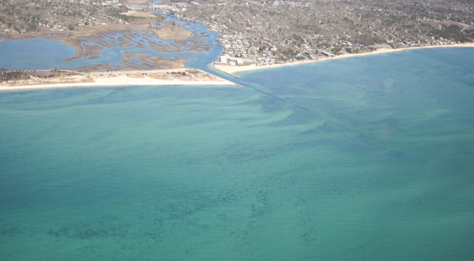 Water flowing offshore from Cape Cod's coastline