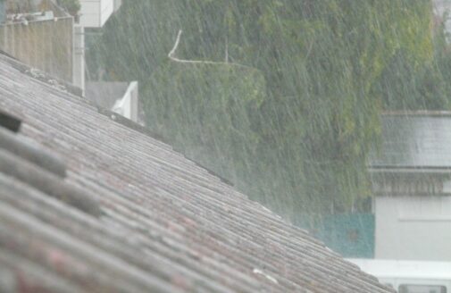 pouring rain on a sloped roof