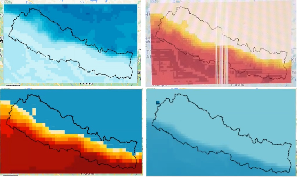 four maps of nepal displayed on a computer screen,