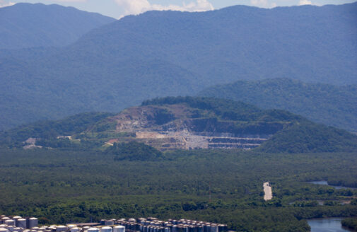 Mining activity cuts into a hillside