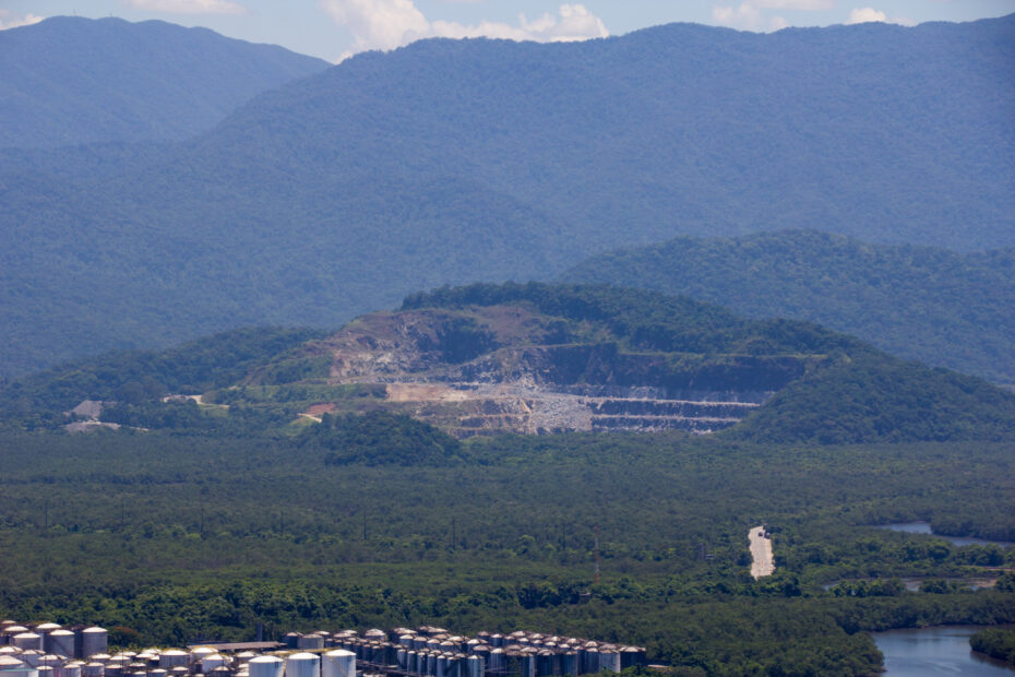 Mining activity cuts into a hillside