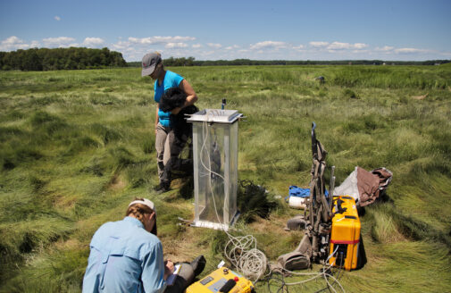 researchers of TIDE in a field with some equipment