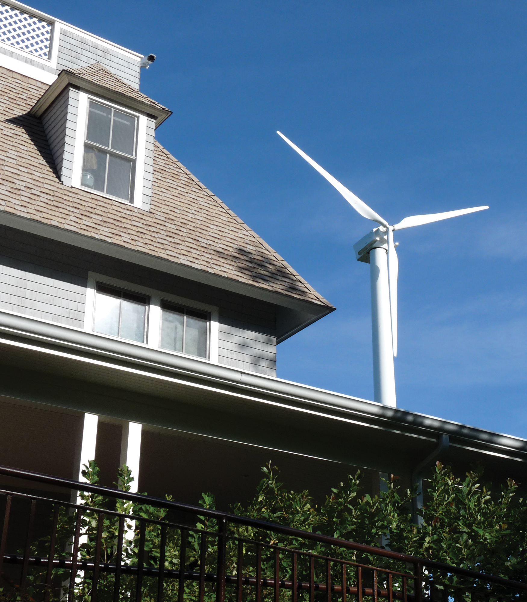 Woodwell Climate campus - view of wind turbine over roof