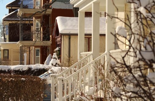 Snowy houses in Somerville, MA