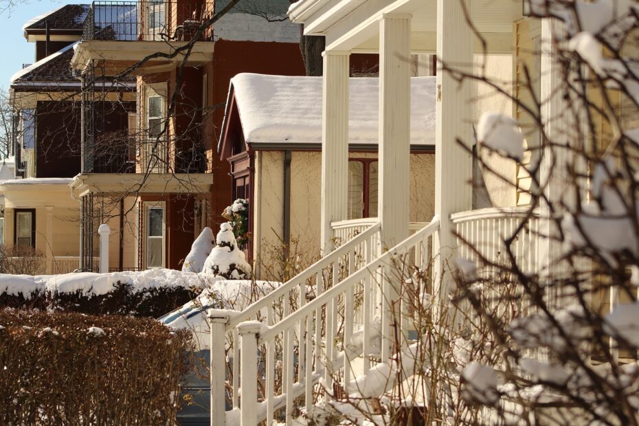 Snowy houses in Somerville, MA