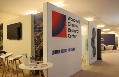 pavilion at COP28 with woodwell's logo