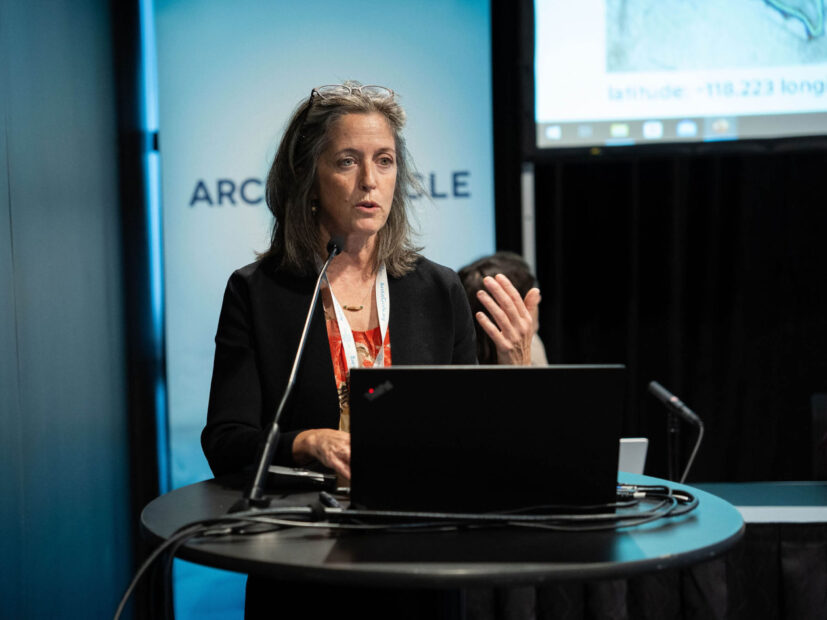 Dr. Sue Natali explaining how Permafrost Pathways is addressing current inadequacies in the modeling and monitoring of permafrost thaw during a panel about Arctic methane at Arctic Circle Assembly 2023. Photo courtesy of Arctic Circle/Flickr