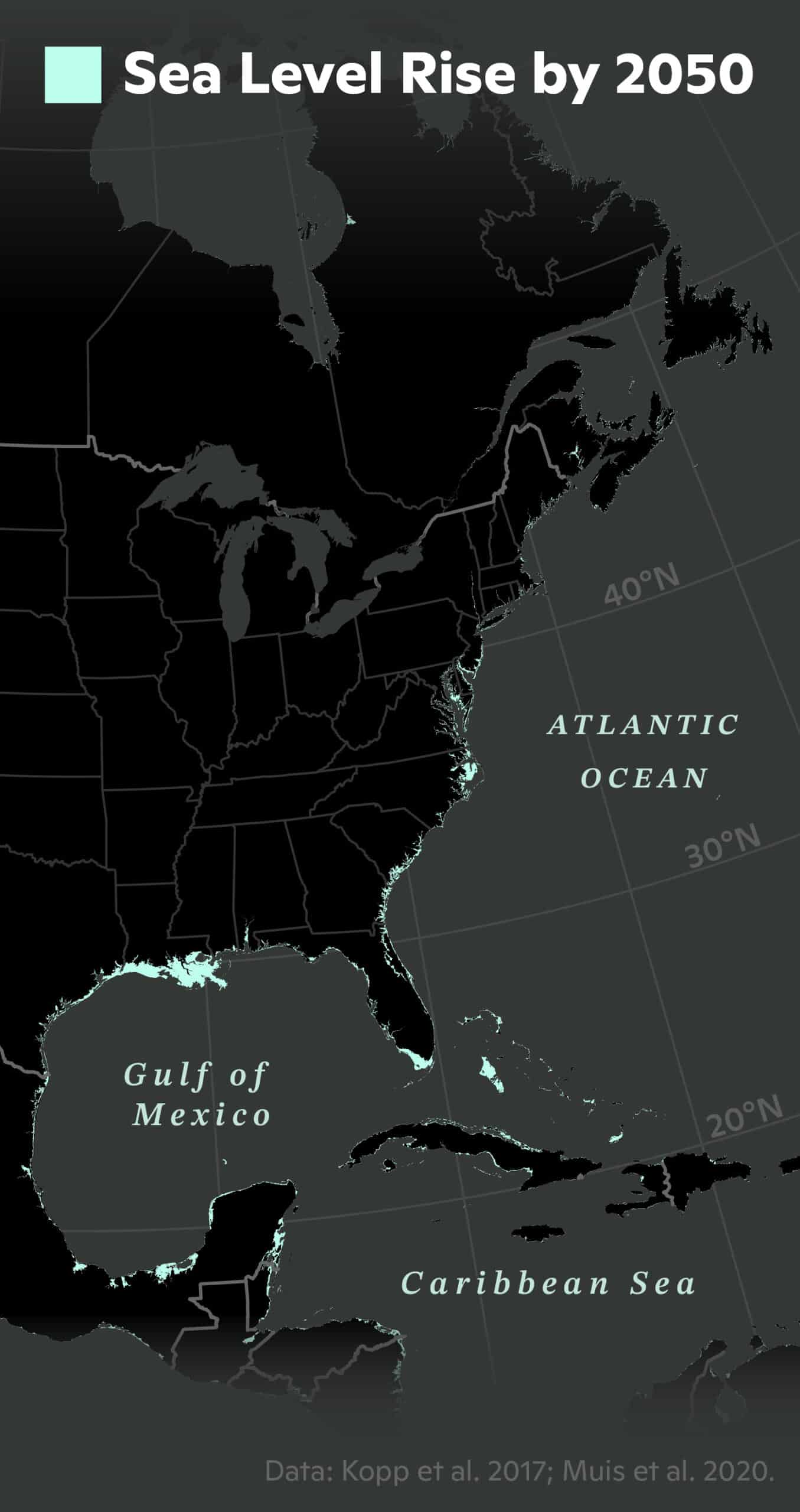 sea level rise along the atlantic and carribean coastline of north america