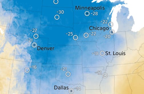 cropped 2021 polar vortex map, map by Carl Churchill