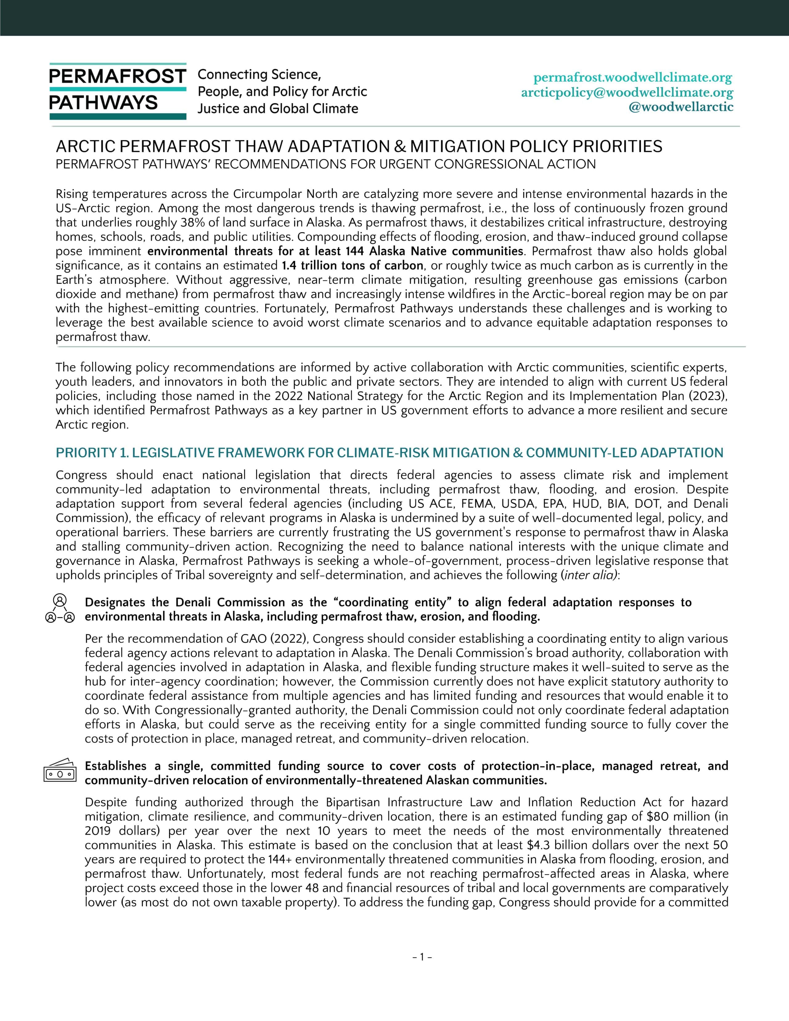 Arctic permafrost thaw adaptation and mitigation policy priorities