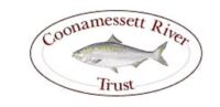 coonamessett river trust logo, with a grey fish in the middle of an oval