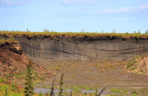 cliff created by a thaw slump on permafrost land