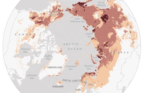 map of warming stress across the arctic