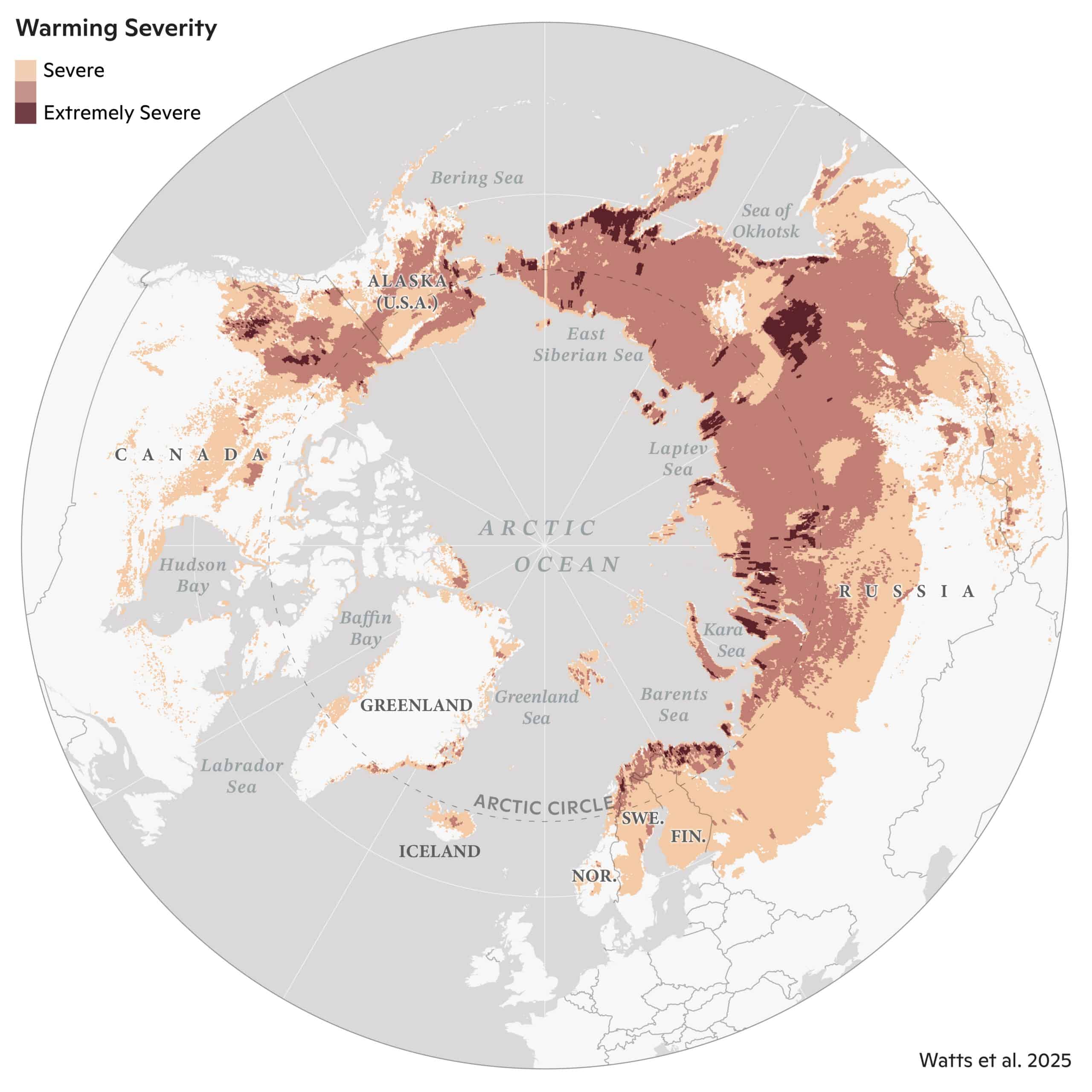 map of warming stress across the arctic