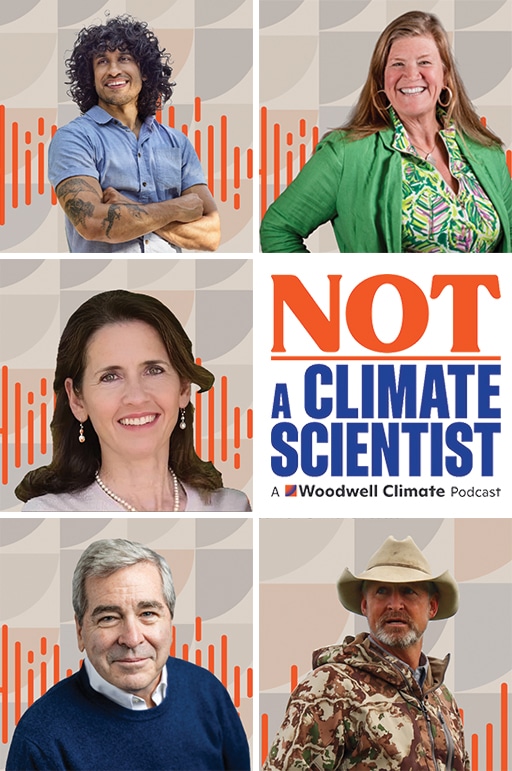 collage of guest headshots with logo of Not a Climate Scientist